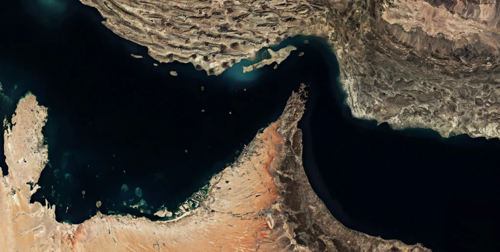 an aerial view of the strait of hormuz