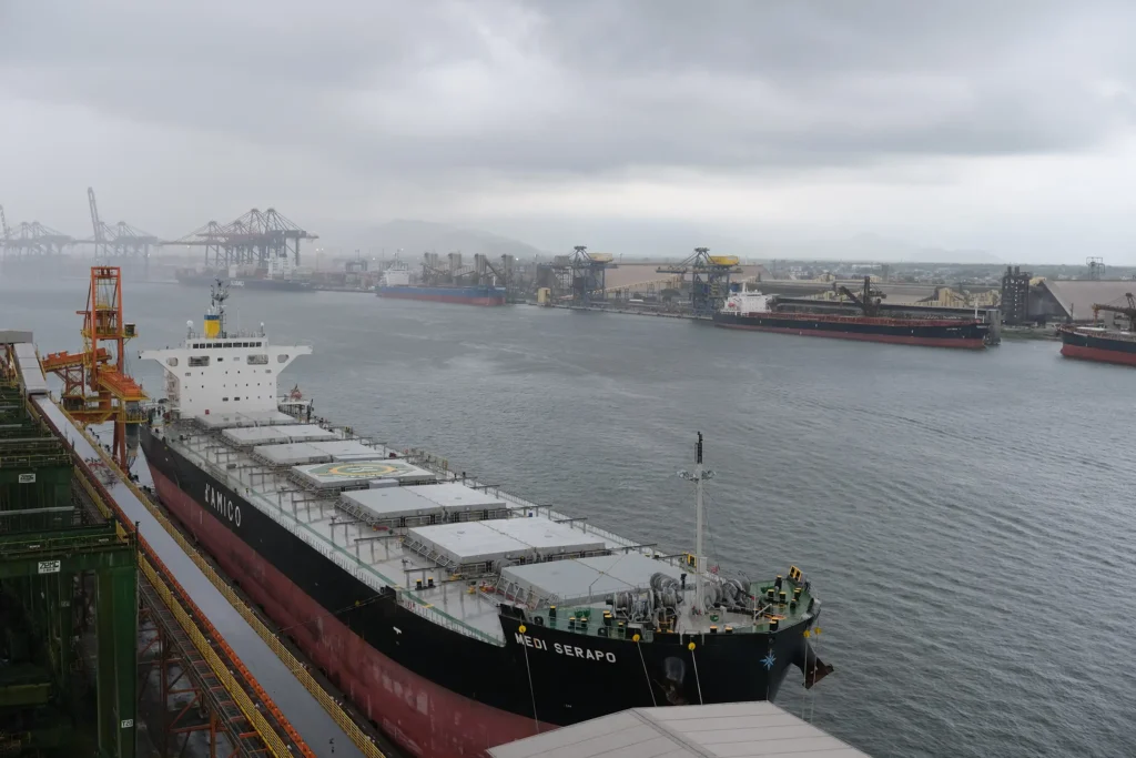 A ship docked in Brazil